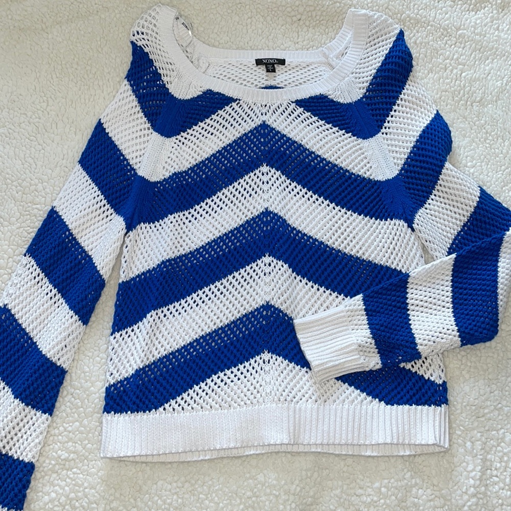 Blue and White Knitted Sweater